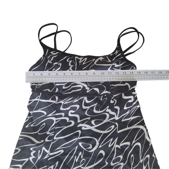 Longitude Swim Dress Suit One Piece Empire Waist Lined Black White Sz 12 EUC - Picture 8 of 9